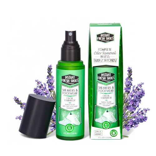 Shoe Deodorizer & Foot Odor Elimination Spray - Instant Shoe Smell Remover for Sneakers, Cleats, Boots, All Footwear, Gym Bags & Sports Equipment - Fresh Lavender Scent - 4 fl oz.