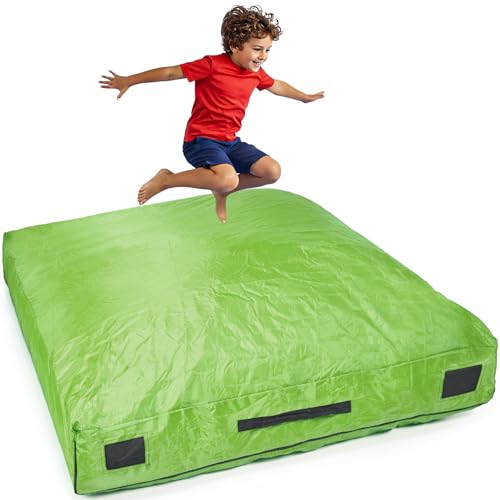 SaferBounce Crash Pad for Kids Sensory | Big 5Ft x 5Ft, 3Ft x 4Ft Or 3Ft x 3Ft | Autism Sensory Crash Mat for Jumping Play | Crashpad | Soft Foam Landing Pad | Giant Mat Pillow | Climbing, Gymnastics - color: Green, size: Big
