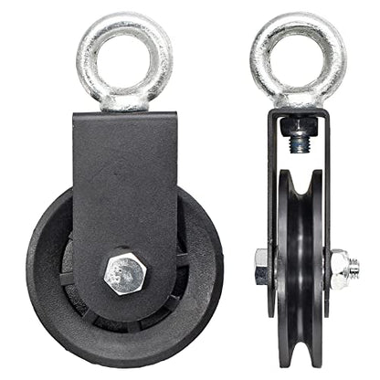 Uenhoy 90mm Cable Pulley w/Strap & Carabiner Silent 330lbs LAT Gym | Nylon Wheel & Iron Bearing, 360° Swivel Prevents Tangling, Silent Running, 330lbs Capacity, For Gym Hoist Clothesline - size: Cable Pulley Set