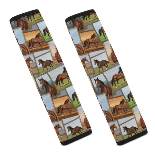 2PCS Retro Horse Car Seat Straps Shoulder Pads Universal Soft and Comfortable Seat Belt Covers Cushion for Child, All Vehicles, Shock Absorption - color: Pattern 1060