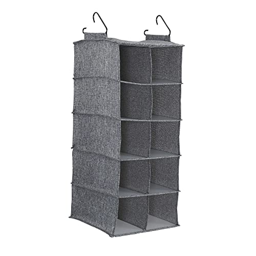 Household Essentials 10 Pocket Double Hang Canvas Shoe Organizer Side‑by‑Side Hanging Storage, Gray - color: Gray
