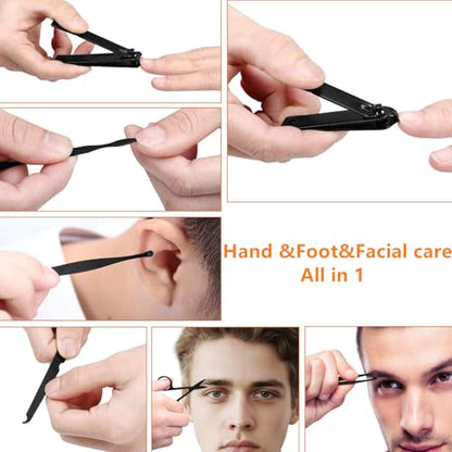 Aceoce Manicure Set Professional Nail Clippers Set Manicure Pedicure Kit | Stainless Steel Finger Toe nail Clippers,Mens Accessories,Personal Care Tools,Travel Nail Care Tools Kit,Gifts for Men Women - color: Black and Red