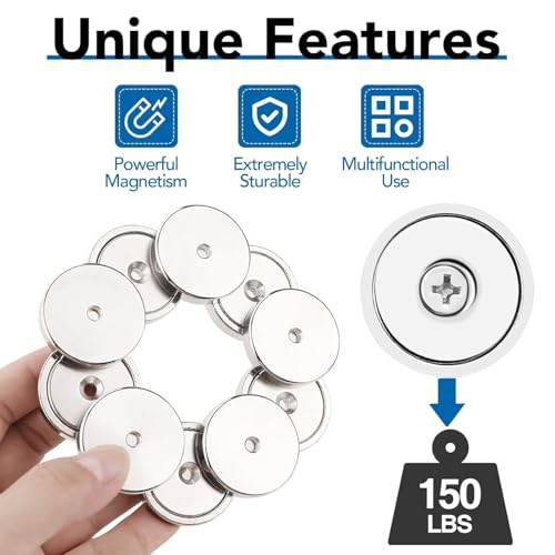 LOVIMAG Strong Neodymium Rare Earth Magnets, 150LBS-6 Pack | Heavy Duty Cup Magnet with Countersunk and Screws for Tool Room, Kitchen Doors, Wall Mounting, Office - size: 150lbs