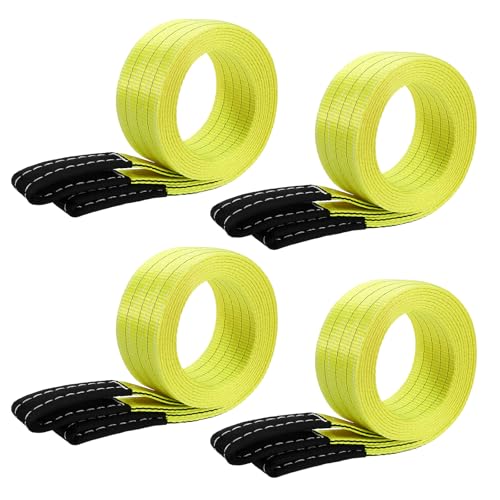 4 Pcs Lifting Sling Straps, 6 Ft x 2 Inch Heavy Duty Lift Sling Straps Nylon Tree Saver Recovery Strap Web Nylon Flat Towing Web Slings Winch Strap with Wear Guard End for Trailer Hoist Truck