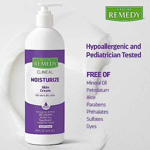 Medline Remedy Clinical Skin Cream, Vanilla Scent (16 fl oz), 2 Count, Moisturizing Face and Body Cream for All Ages, Paraben & Sulfate Free, Quick Absorbent Formula, Hypoallergenic Skin Moisturizer - size: 16 Fl Oz (Pack of 2)