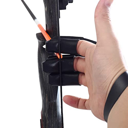 3-Finger Leather Archery Glove, Shooting Finger Guard | Smooth draw feel, reinforced stress zones, lightweight fit, easy on & off, durable wear resistance, fits recurve bow training - color: Black