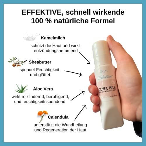 Camel Milk Hand Cream for Dry Hands Extremely Protective for Irritated Skin With Aloe Vera, Jojoba, Shea Butter, Vitamins and Omega Fatty Acids 50 ml