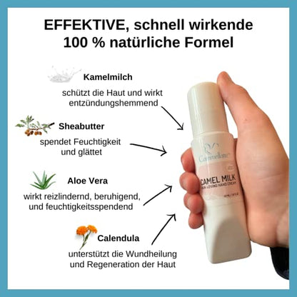 Camel Milk Hand Cream for Dry Hands Extremely Protective for Irritated Skin With Aloe Vera, Jojoba, Shea Butter, Vitamins and Omega Fatty Acids 50 ml