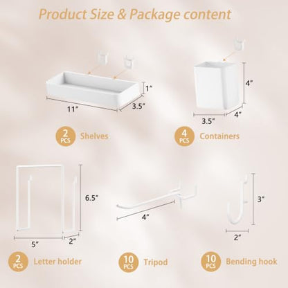 FZK 28-Packs Peg Board Organizer Accessories Kit, White | Includes ABS bins, shelves, book racks, and pegboard hooks, fits standard pegboards, ideal for home, office and craft room - color: White