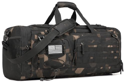 50L Tactical Gym Bag for Men and Women with Shoe & Laptop Compartment | Extra Large Duffle Bag, 3-in-1 Travel Sports Duffel Bags MOLLE Weekender Overnight Bag for Gym, Travel, Black CM - color: Black CM