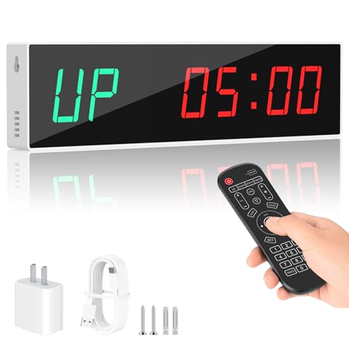 Dienmern Large Digital Gym Timer – Remote Control Gym Clock Wall with 9 Custom Modes Countdown/UP/Stopwatch/Interval, Workout Timer for Home Gym/Garage/Boxing/Outdoor Sport - color: White