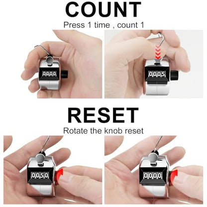 Decymis 2 Pack Clicker Counter, Metal Hand Tally Counter Clicker, Silver | 4 Digit Mechanical Palm Click Counter for Counting Numbers, Coaching, Sports Events