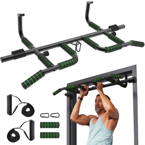 New Upgrade Pull Up Bar for Doorway with Ergonomic Grip - Upto 440 Lbs Capacity, No Screwing or Slipping - USA Original Patent, Designed, Shipped, Warranty