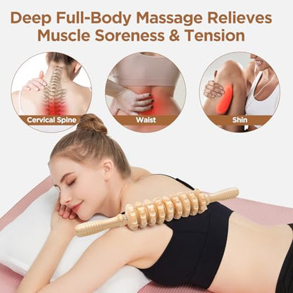 Wooden Cellulite Muscle Roller for Legs and Thighs - Handheld Fascia Blaster Tool for Muscle Relief, Lymphatic Drainage & Body Sculpting - Anti Cellulite Massager for Women and Men (9 Wheel) - color: White 9 Wheel