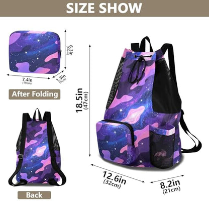 Drawstring Climbing Gym Bag With Water Bottle Holder Drawstring Gym Bags For Men Women with Wet Dry Compartments Camouflage Starry Purple Black Blue