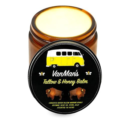 Vanman’s Tallow and Honey Balm - Grass-Fed/Finished Bison Tallows and Essential Oils, Raw Manuka Honey, Organic Royal Jelly, Beeswax, Cold Pressed Olive Oil - Tallow Skin Care for Dry Skin - 2.4 oz - size: 2.4 Ounce (Pack of 1), style: Classic - Scented