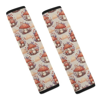 Breathable Seat Belt Shoulder Pad for Adults and Children, Stroller Pushchair High Chair, 2 Pack Cute Cartoon Mushroom Red Neck Strap Covers Easy Install (No Tool) - color: Pattern 364