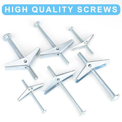 50 Pcs 1/8 Inch Heavy Duty Metal Drywall Anchors Kit | Toggle Bolts and Wing Nuts Set for Hanging Lamps Heavy Items, Butterfly Anchors for Ceiling, Sheetrock, Hollow Wall - size: 1/8"-100pcs(50sets)