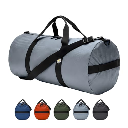 75L Hauler Heavy Duty Duffle Bag, Weatherproof Ripstop Gym Travel Gear Bag | Folds flat for storage. #10 double-slider zipper with splash cover. Wraparound handles rated for heavy loads. - color: Steel Grey, size: 14" x 30" (75 Liters)