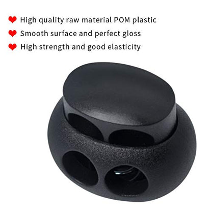 DYZD Plastic Cord Lock End Toggle Double Hole Spring Stopper Fastener Slider Toggles End (Black,10 PCS) - color: Black