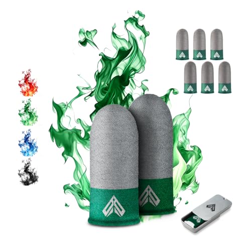 6PCS Gaming Finger Sleeves. 0.29MM Silver Fiber, Anti Sweat, Extremely Thin,Breathable Touchscreen dedales Gamer Finger Cover Thumb Sleeve Fit Phone Game Tablet Devices. (Green) - color: Green