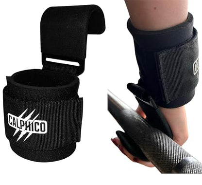 Lifting Hooks for Weight Training – Heavy Duty Steel with Ergonomic Lifting Straps & Wrist Support – Enhanced Grip
