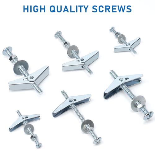 200 Pcs 1/8 Inch 50 Sets Heavy Duty Metal Drywall Anchors Kit | Toggle Bolts and Wing Nuts Set for Hanging Lamps Heavy Items, Butterfly Anchors for Ceiling, Sheetrock, Hollow Wall - size: 1/8"-200pcs(50sets)