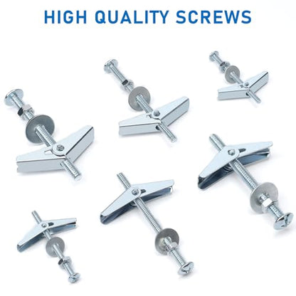 100 Pcs 3 Size Heavy Duty Metal Drywall Anchors Kit | 25 Sets Toggle Bolts and Wing Nuts Set for Hanging Lamps Heavy Items 1/8" 14 Sets, 3/16" 6 Sets, 1/4" 5 Sets - size: 3 Size Kit-100pcs(25sets)