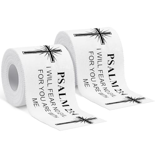 MiniInflat 2 Pcs Christian Cross Athletic Tape Sports Tape 2in x 23ft Religion Jesus Wrist Wrap for Soccer Football Baseball, Gift for Graduation Teacher Nurses Week Pentecost(White,Psalm 23:4) - color: White, style: Psalm