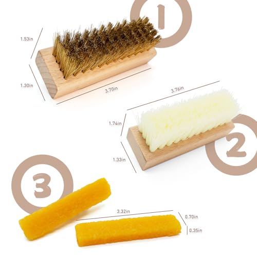 Suede and Nubuck Shoe Cleaner Kit - 4 pcs Shoe Care Set, Brass & Soft Nylon Brushes with 2 Erasers - Premium Dry Cleaning Tools for Boots, Sneakers, Bags - Restores Nap & Removes Scuffs