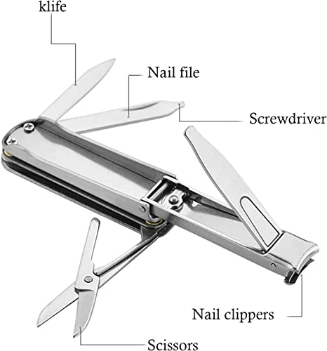 5in1 Multi Nail Clippers, Mini Foldable Portable Nail Cutter with Key Chain, Nose Hair Scissors, Nail Files, Purpose Pocket Knife, Screwdriver Suitable for Travel, Fishing, Hiking, Camping