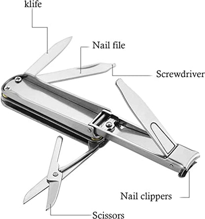 5in1 Multi Nail Clippers, Mini Foldable Portable Nail Cutter with Key Chain, Nose Hair Scissors, Nail Files, Purpose Pocket Knife, Screwdriver Suitable for Travel, Fishing, Hiking, Camping