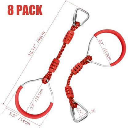 Backyard Ninja Ring Hang Gymnastic Fist Swing Monkey Bar Playground Equipment Climbing Attachment Playground Play Set, 8 Red Obstacle Course Fit Rings Jungle Gym Slackline Warrior Training Equipment - color: Red, size: 8 Pack