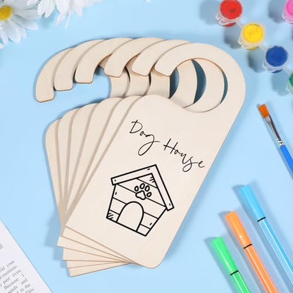 10 Pack Unfinished Wooden Door Knob Sign, Blank Double Sided Hanger Plaque Natural Wood Door Sign for Office, Room, Hotel DIY Craft Project Message Notes Memo Board