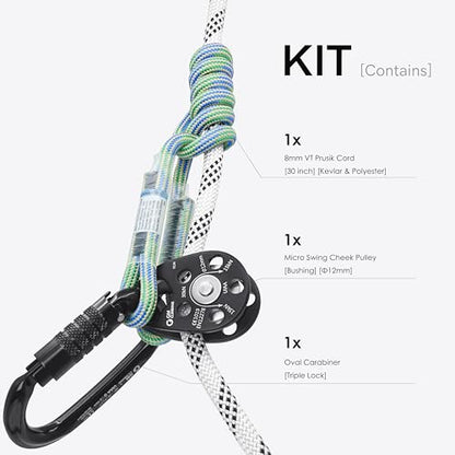 GM CLIMBING Swing Cheek Micro Pulley 30kN CE UIAA Certified - color: Pulley Kit | Bushing, Triple Lock