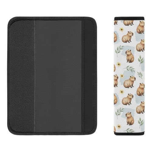 2 Pack Breathable Car Seat Belt Pad for Child, Stroller Pushchair High Chair, Cute Capybara Blue Floral Neck Strap Covers, Neck and Shoulder Support - color: Pattern 957