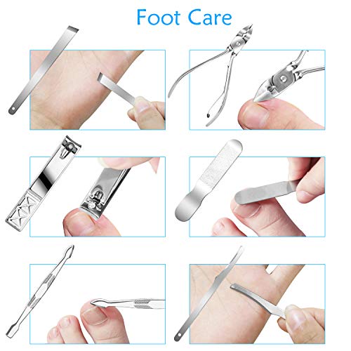 Teamkio 18pcs Manicure Set Pedicure Nail Clippers Set Travel Hygiene Kit Stainless Steel Professional Cutter Care Set Scissor Tweezers Knife Ear Pick Tools Grooming Kits with Leather Case - color: Blue