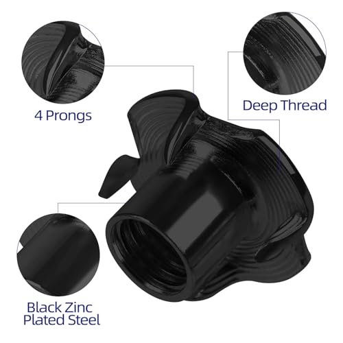 1/4"-20 T-Nuts Black Zinc Plated Steel, 4-Pronged Tee Nut for Wood, Rock Climbing Holds, Furniture, 100 PCS - color: Black Carbon Steel, size: 1/4"-20
