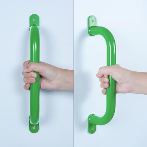 13'' Green Playground Handles Safety Grab Bar Indoor & Outdoor 2pcs | Heavy Duty Solid Metal, Smooth Glossy Powder Coated, Comfy Secure Handle Bar, Playset Playhouse Climbing Frame Jungle Gym - color: Green - B