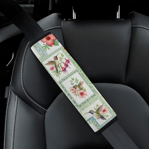 2PCS Hummingbird Spring Flowers Seat Belt Cover Soft Padded Neck Strap Covers for Kids, All Vehicles, Comfortable Driving - color: Pattern 893