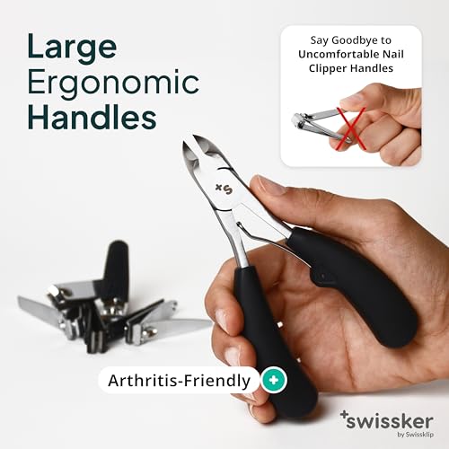 Swissker by Swissklip Heavy Duty Toenail Clippers for Men and Women – Professional Ergonomic Large Toe Nail Cutter & Trimmer for Thick Nails Seniors, Long Handle Ingrown Toe Nail Clipper