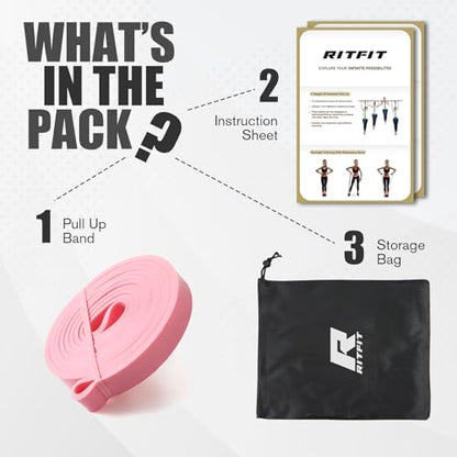 RitFit Pull Up Assist Band in Natural Latex for Stretching and Mobility | Resistance Band,Eco-Friendly Latex, Pull-Ups Powerlifting, Physical Therapy Rehab, Full-Body Training, Mobility Training - color: Pink