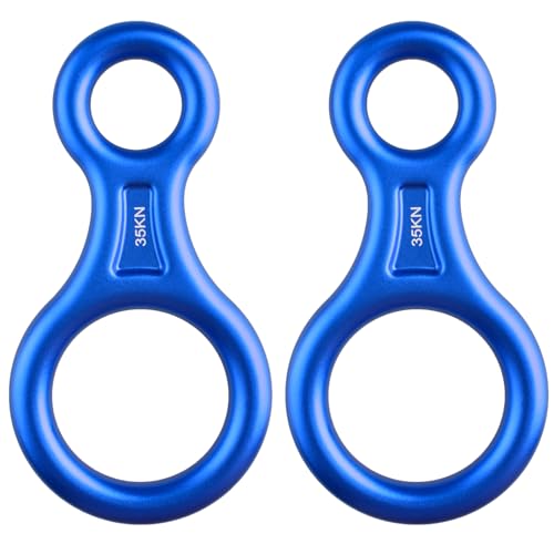 TRIWONDER Rescue Figure 8 Descender, 35kN 50kN Aluminum Rappelling Belay Gear Climbing Rigging Plate Downhill Equipment Heavy Duty - color: Blue - 2 Pieces - 35kN