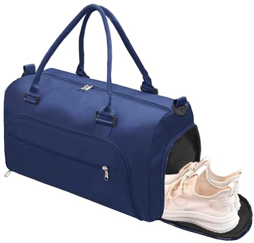 woogwin Small Gym Bag for Men & Women with Shoes & Wet Compartment Waterproof Duffle Bag for Travel Sports Workout Overnight Weekender(17.7",Navy) - color: Navy, size: 17.7*11*9.5"