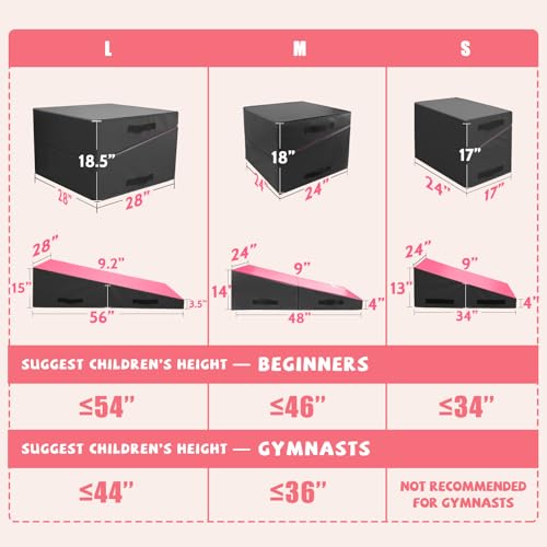 Kangaroo Hoppers Gymnastics Cheese Wedge Mat for Kids Ages 1-12 | 3 Sizes Folding Incline Mat with High-Density EPE Foam and Removable PVC Leather Cover, Home Gym Training Equipment - color: Black/Hot Pink, size: 34" x 24" x 13"