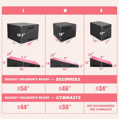 Kangaroo Hoppers Gymnastics Cheese Wedge Mat for Kids Ages 1-12 | 3 Sizes Folding Incline Mat with High-Density EPE Foam and Removable PVC Leather Cover, Home Gym Training Equipment - color: Black/Hot Pink, size: 56" x 28" x 15"