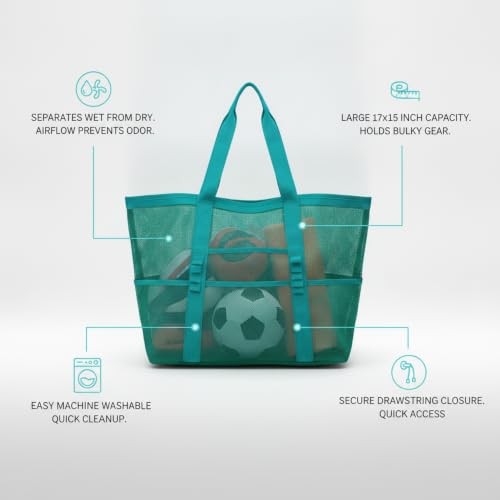 Mesh Drawstring Gym Bag, Breathable Nylon Storage for Wet Gear and Sports Equipment, 17 x 15 Inch (1 PC) - color: Green