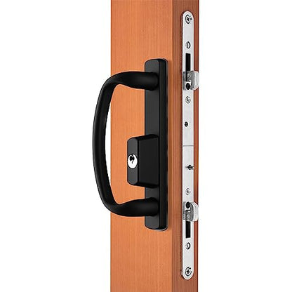 Rockwell Security Charlotte Offset Key Locking Sliding Door Handle with 3/4 Inch Keylock in Black Fits 1-3/4 Inch Thick Door with 4 Screw Holes - color: Black