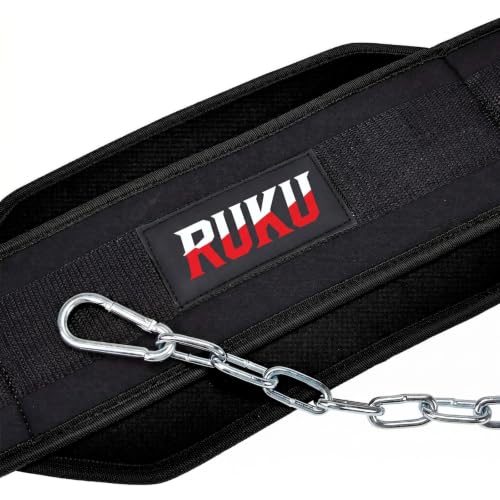RUKU Dipping Belt Body Building Weight Lifting Dips and Pull ups with Long 38 Inches Chain - Ideal for Gym, Strength Training