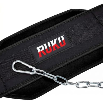 RUKU Dipping Belt Body Building Weight Lifting Dips and Pull ups with Long 38 Inches Chain - Ideal for Gym, Strength Training